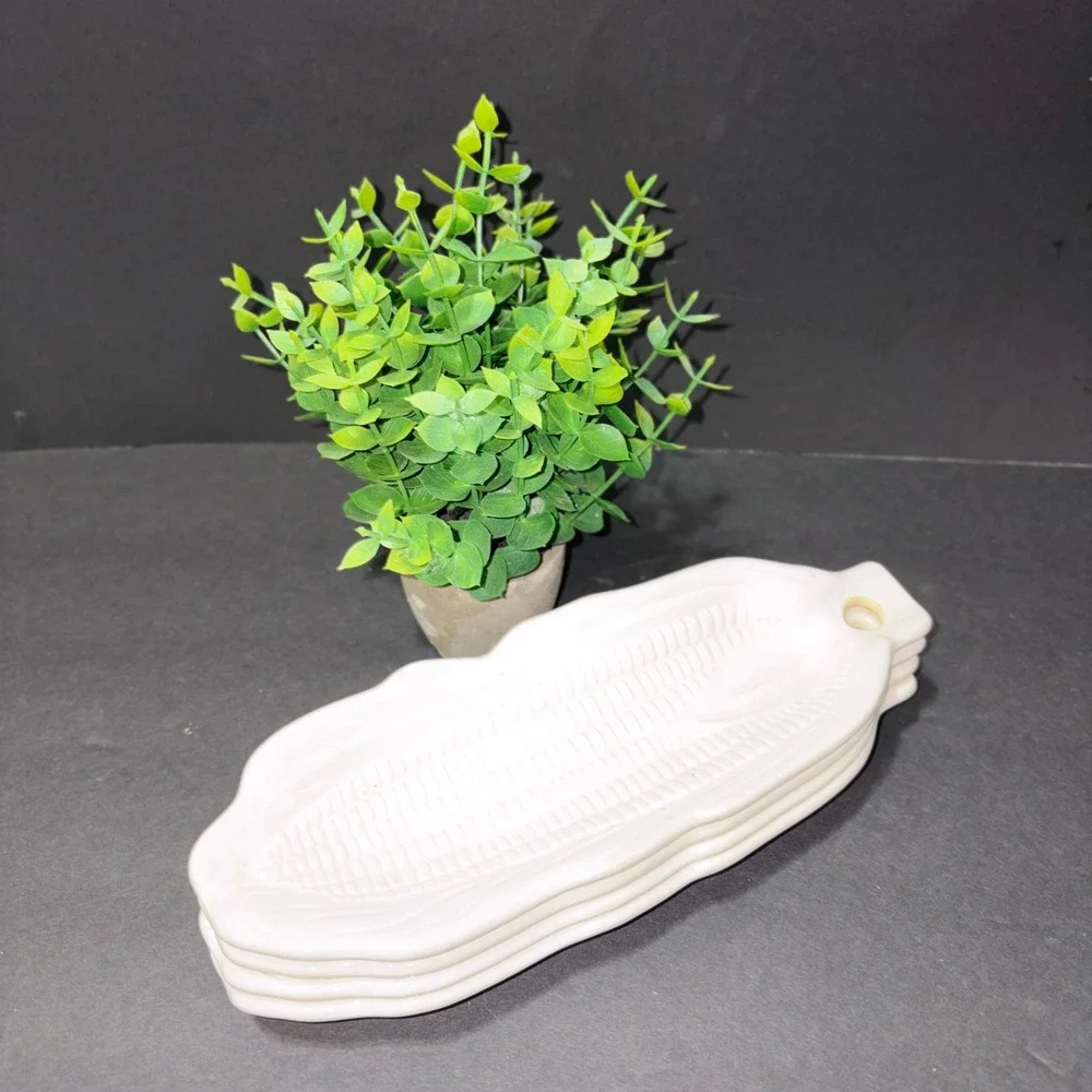 Vintage Pier 1 Ceramic White Corn on the Cob Dishes Set of 4 Made In Japan